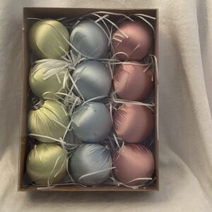 3” Pastel Satin Spring Ornaments ~ 12 ct ~ Blue Pink Yellow ~ Bowl filler w/box